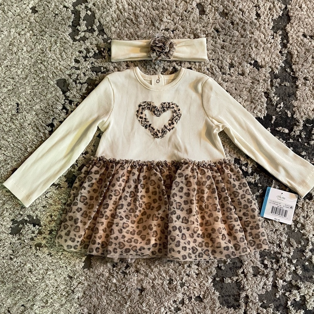 NWT Little Me Cheetah Print Dress with Headband